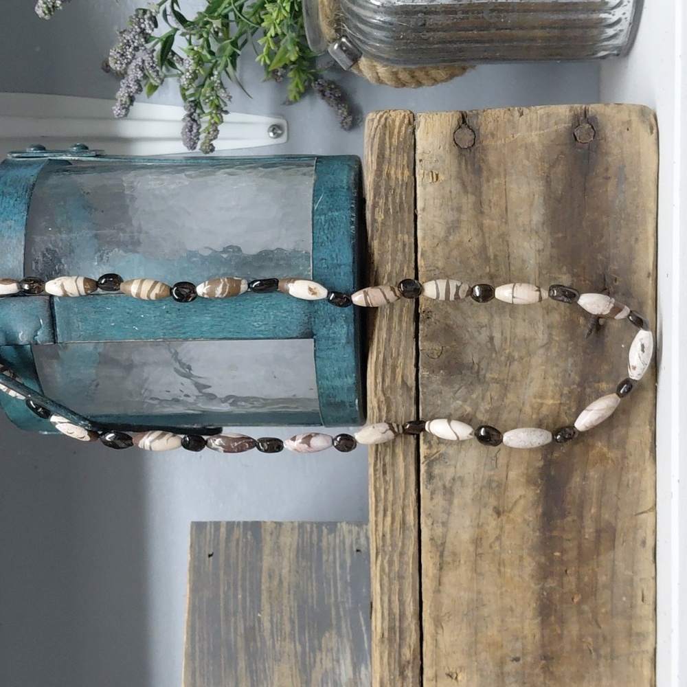 Vintage Zebra Jasper And Glass Beaded Necklace